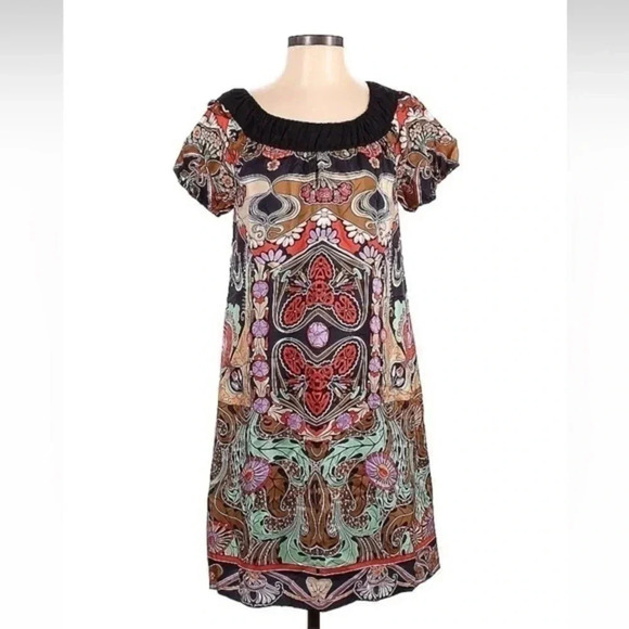 Anna Sui For Anthropologie | A-line Bohemian 100% Silk Art Nouveau Dress Size 2 - Picture 1 of 6